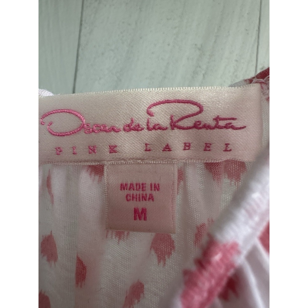 Oscar de la Renta Pink Label Sleep Cami Top M Pink White Ruffle‎ Hem - Picture 2 of 5